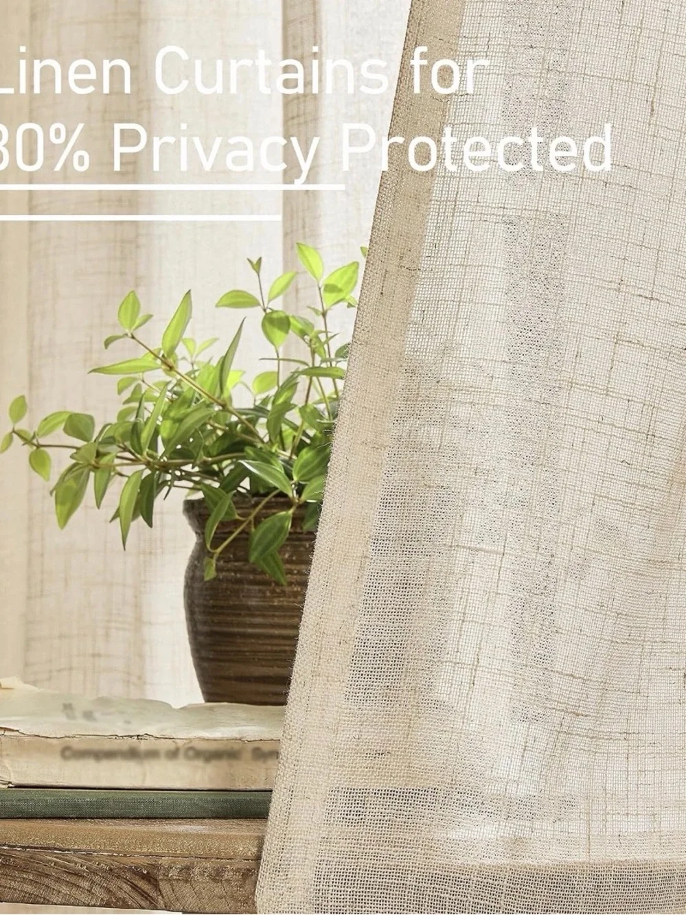 Natural Linen Blended Curtains 2 Panels Semi Sheer Light Filtering 52 x 120 Inch